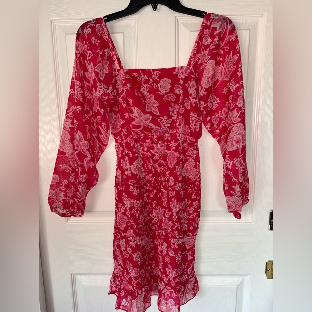 Chic Red Floral Long Sleeve Dress